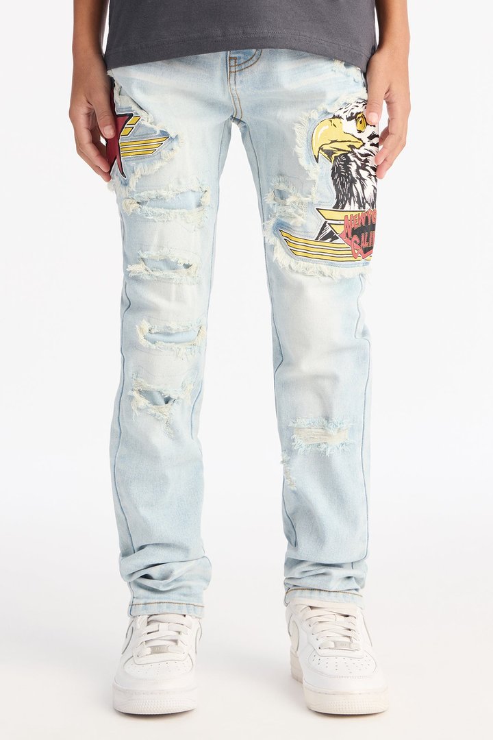 Mini Stacked Skinny Eagle Flight Jean - Light Wash