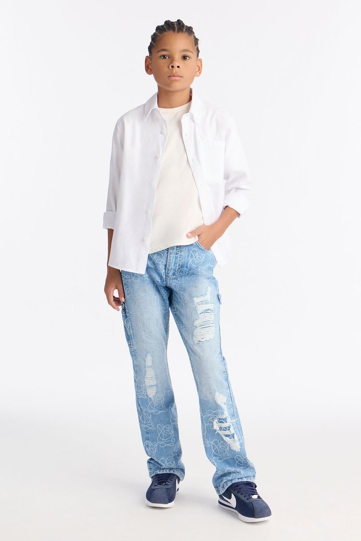 Mini Stacked Slim Flare Slide Thru Distressed Jean - Medium Blue Wash