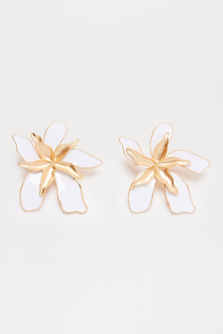 Shining Lotus Earrings - White/Gold