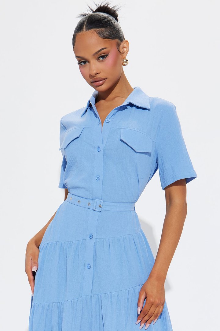 Julia Maxi Shirt Dress - Blue