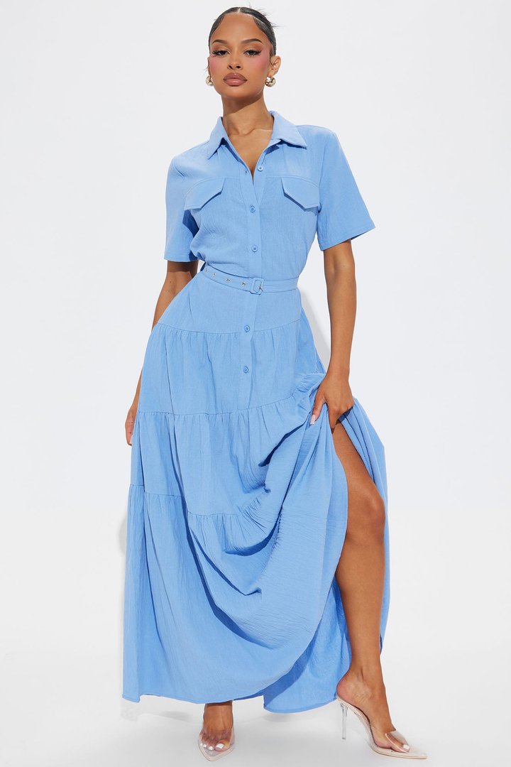 Julia Maxi Shirt Dress - Blue