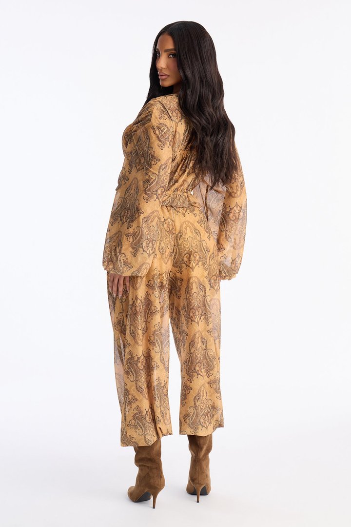 Petra Paisley Mesh Pant Set - Mustard