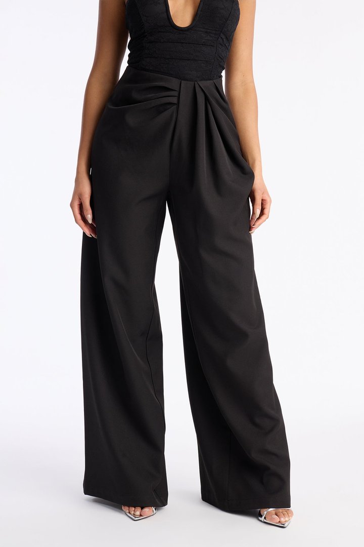 Lilith High Rise Pleated Wide Leg Pant 33″ - Black