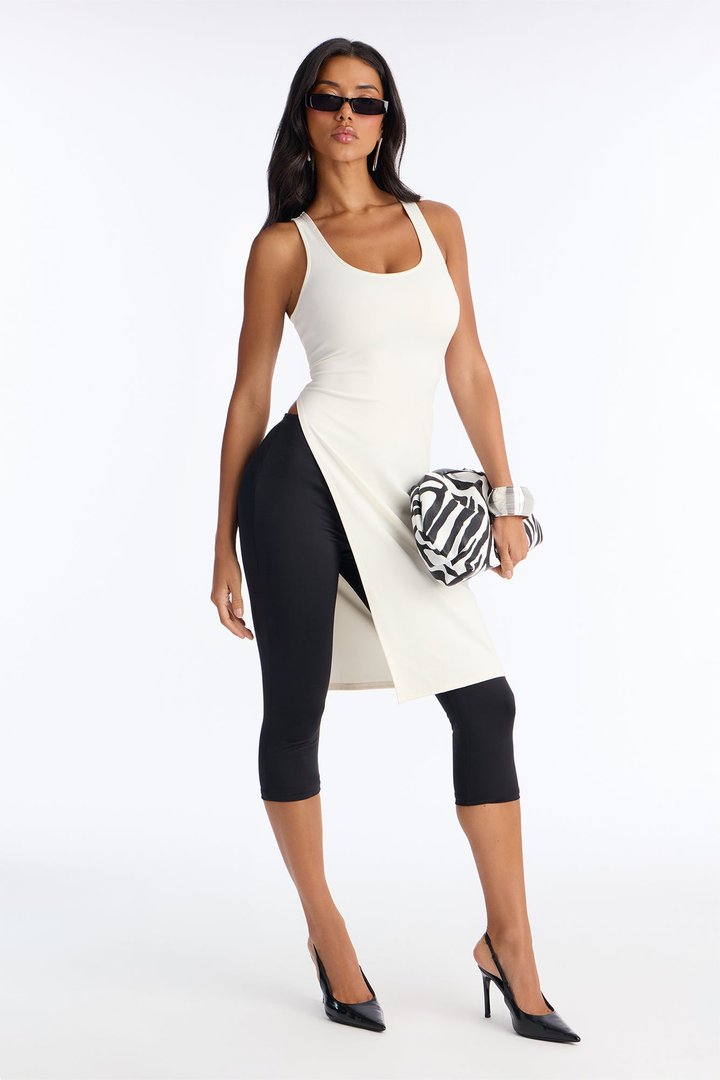 Olivia Scoop Neck Long Split Tank Top - White