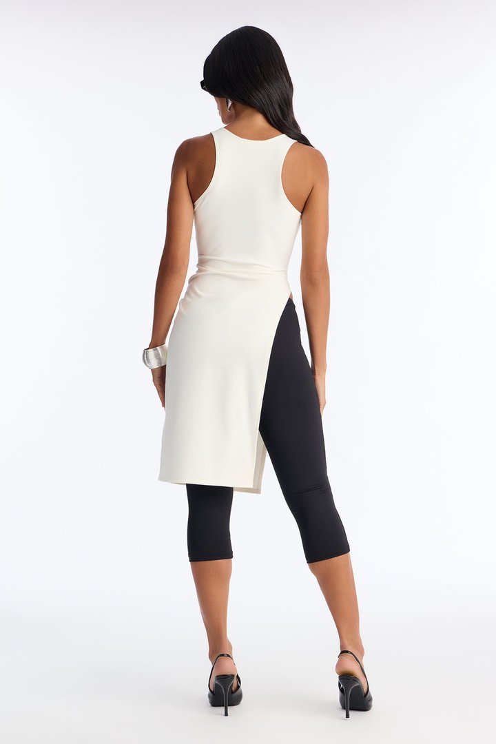Olivia Scoop Neck Long Split Tank Top - White
