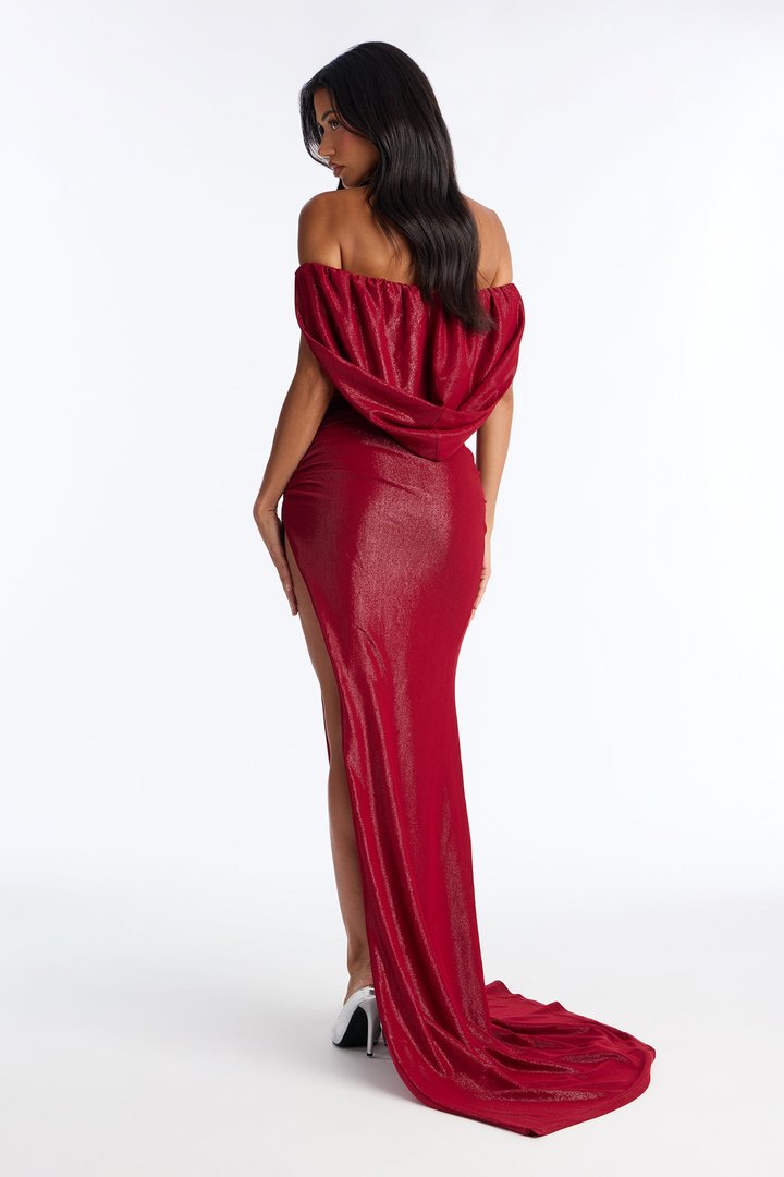 Janelle Hooded Metallic Maxi Dress - Red