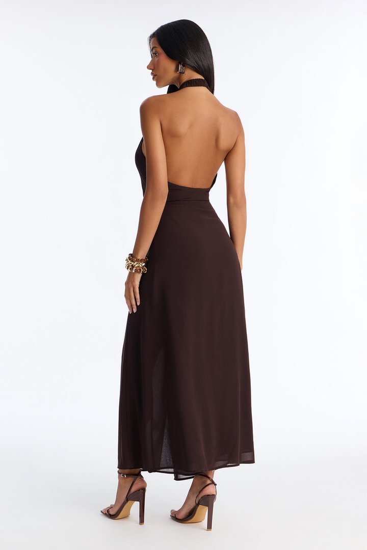 Allyson Chiffon Wrap Maxi Dress - Chocolate
