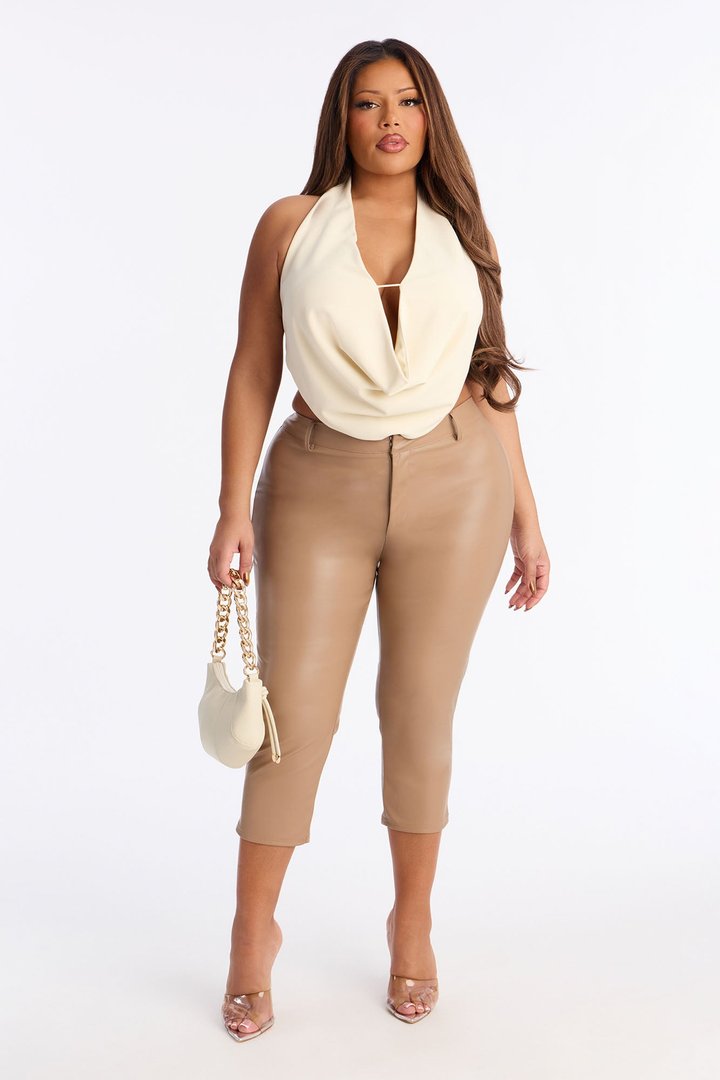 Marinna Faux Leather Capri Pant - Taupe