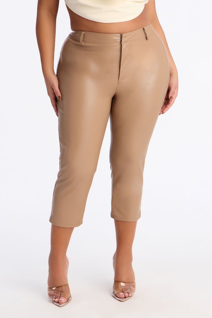 Marinna Faux Leather Capri Pant - Taupe
