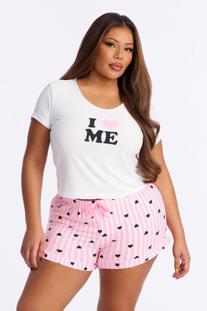 I Love Me Short Sleeve PJ Short Set - Pink/combo