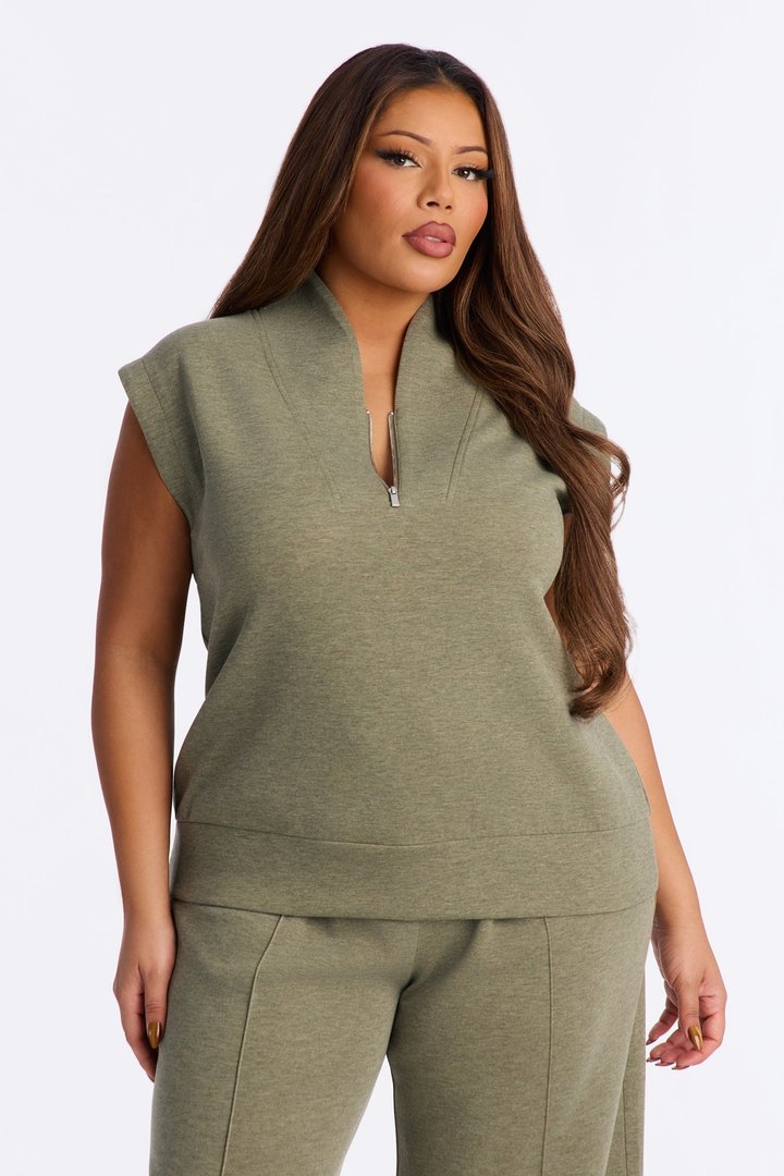 Shea Quarter Zip Sleeveless Pant Set - Olive