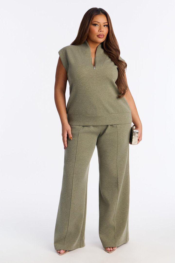 Shea Quarter Zip Sleeveless Pant Set - Olive