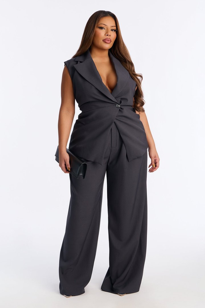 Shannon Cinched Vest Pant Set - Charcoal