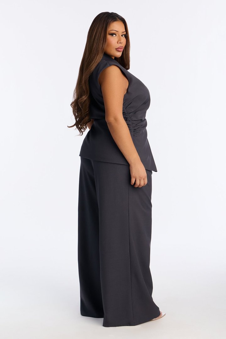 Shannon Cinched Vest Pant Set - Charcoal
