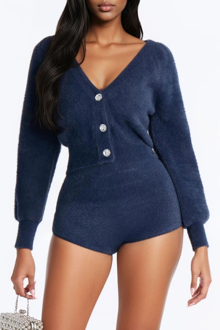 Candace 3 Piece Sweater Short Set - Navy