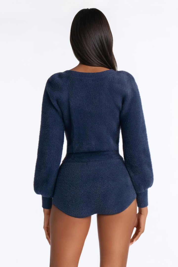 Candace 3 Piece Sweater Short Set - Navy