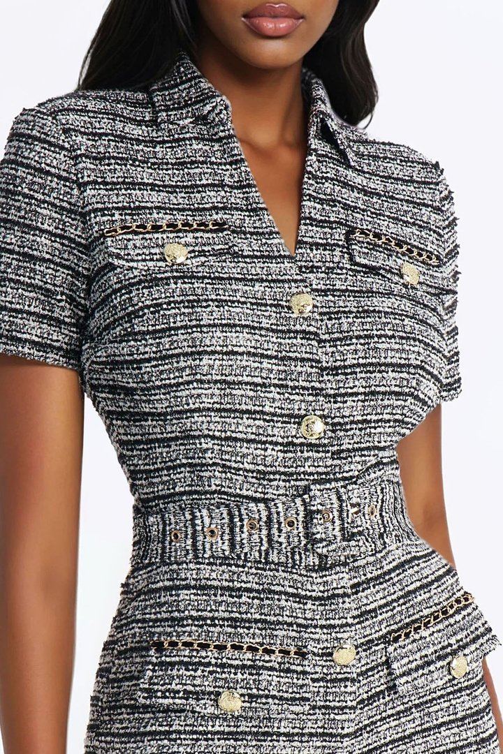 Odessa Tweed Collar Romper - Black/combo