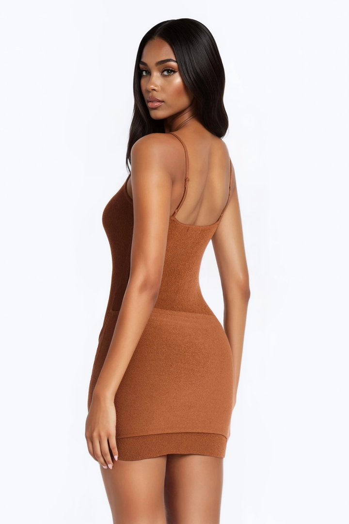 Skye Spaghetti Strap Sweater Mini Dress - Bronze