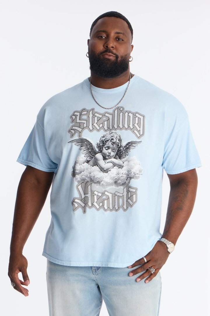 Stealing Hearts Rhinestone Short Sleeve Tee - Light Blue