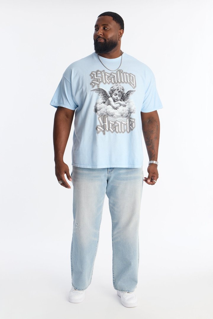 Stealing Hearts Rhinestone Short Sleeve Tee - Light Blue