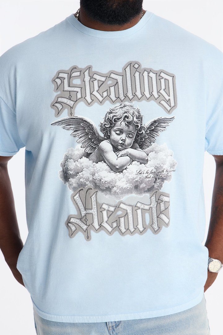 Stealing Hearts Rhinestone Short Sleeve Tee - Light Blue