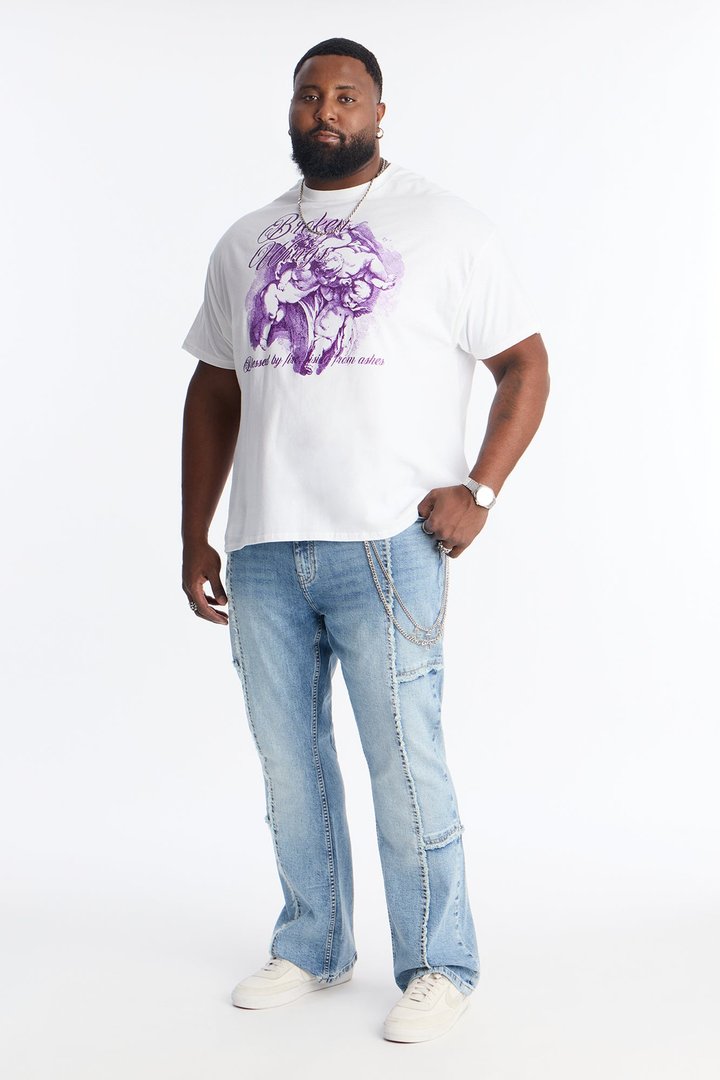 Stacked Skinny Flare Frayed Along Panel Jean - Medium Blue Wash