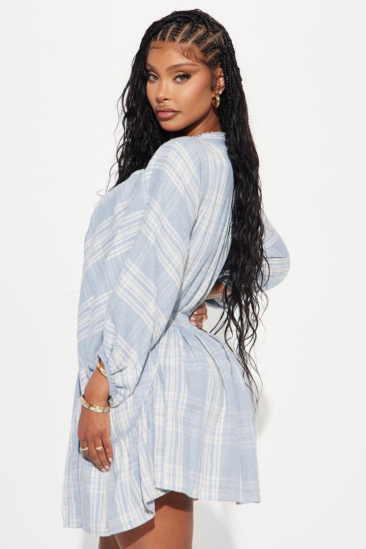 Countryside Cutie Plaid Mini Dress - Blue
