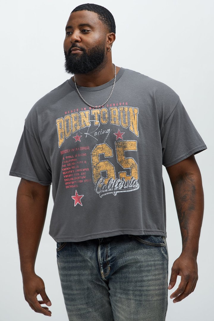 Born To Run Short Sleeve Cropped Tee - Charcoal