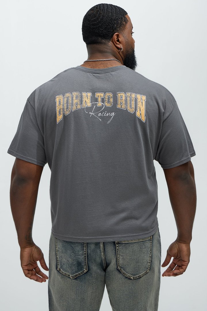 Born To Run Short Sleeve Cropped Tee - Charcoal