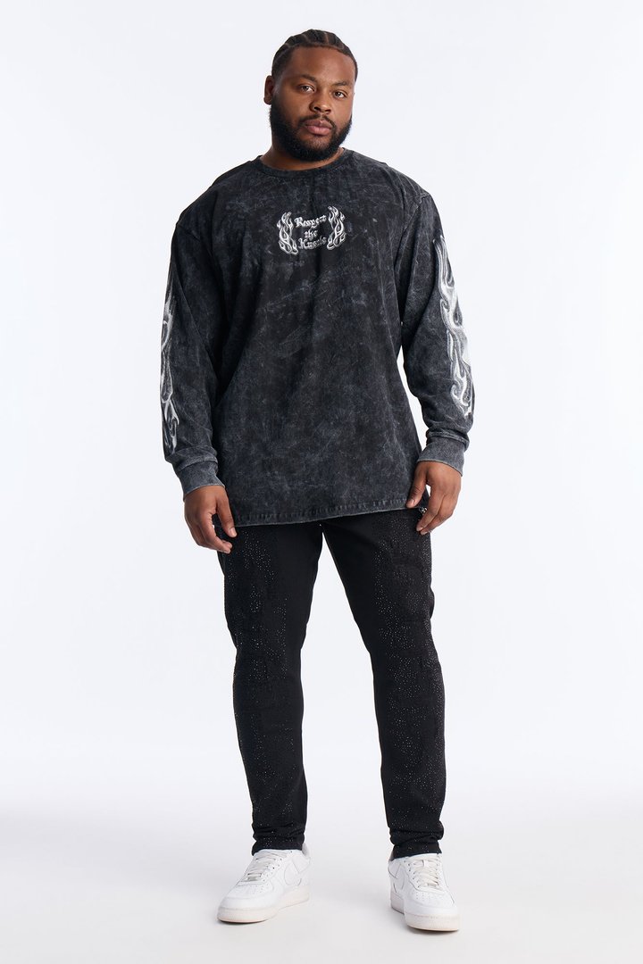 Respect The Hustle Long Sleeve Tee - Black Wash