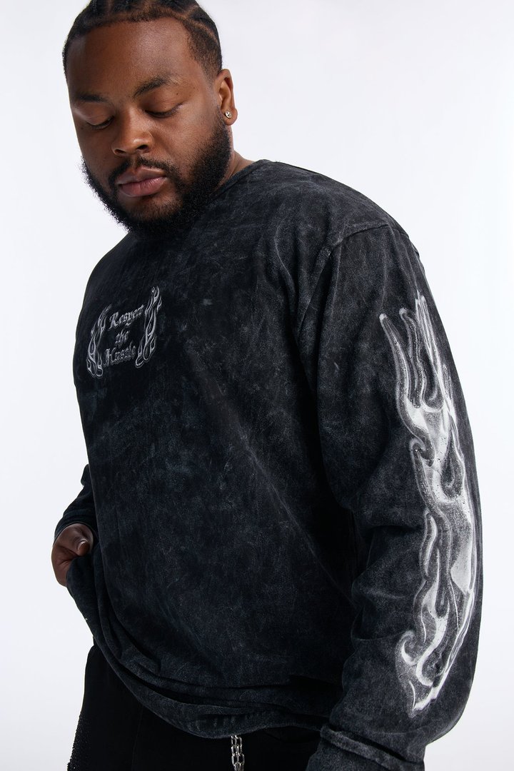 Respect The Hustle Long Sleeve Tee - Black Wash