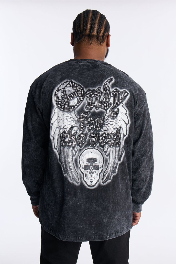 Respect The Hustle Long Sleeve Tee - Black Wash