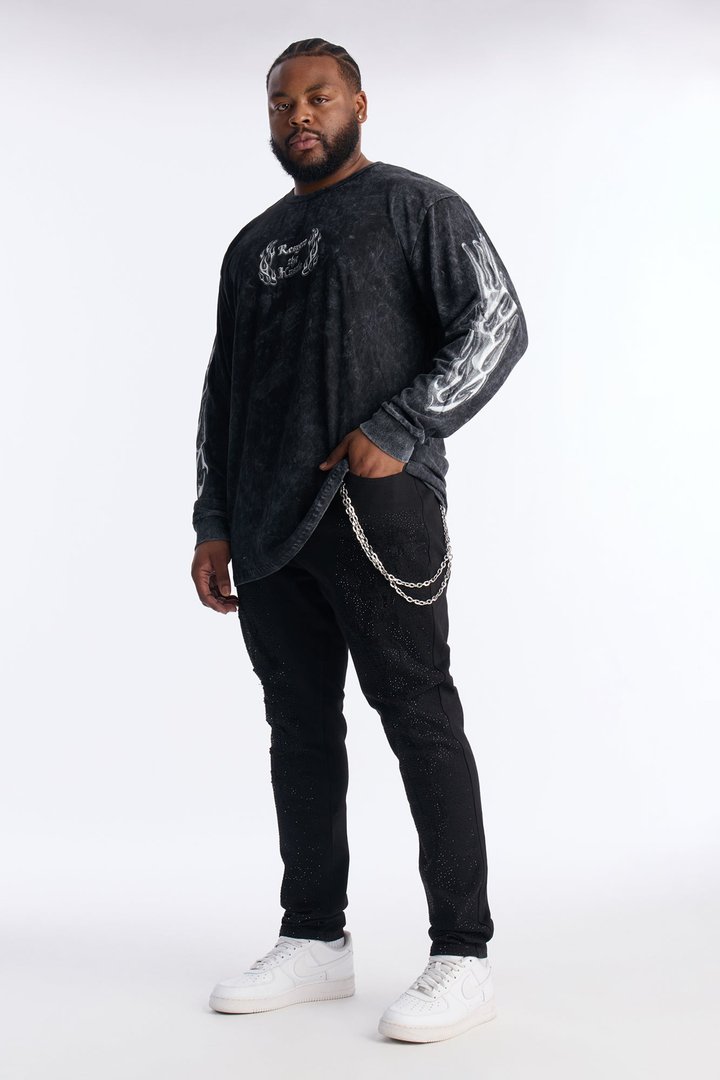 Skinny Stacked Abstract Embellished Pant - Black