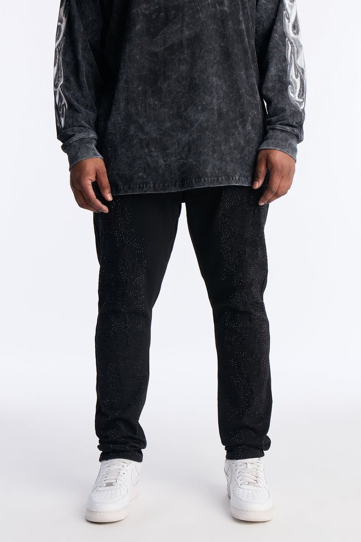 Skinny Stacked Abstract Embellished Pant - Black