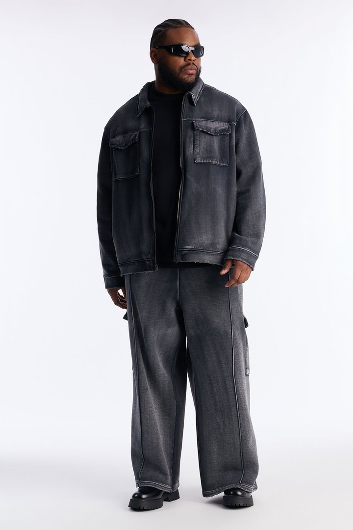 Heavy Wash Relaxed Fleece Jacket - Black Wash