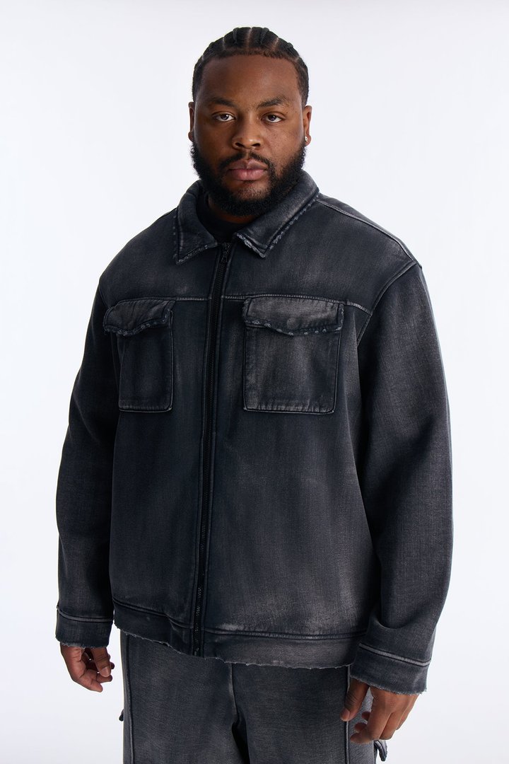 Heavy Wash Relaxed Fleece Jacket - Black Wash