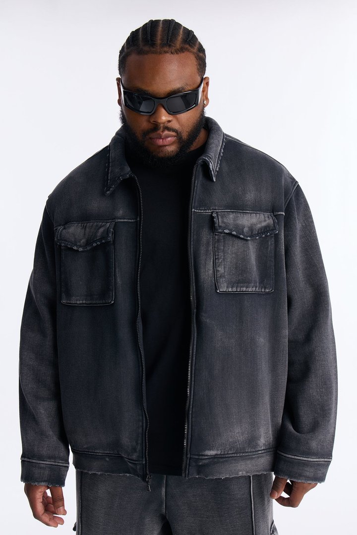 Heavy Wash Relaxed Fleece Jacket - Black Wash