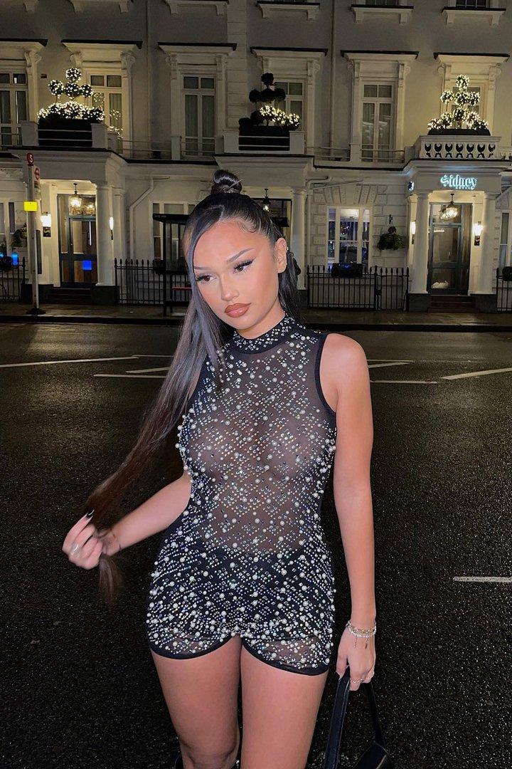 Dazzling Diamond Sleeveless Romper - Black