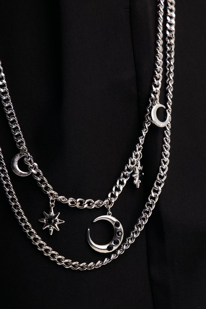 Over The Moon Layered Pant Chain - Silver