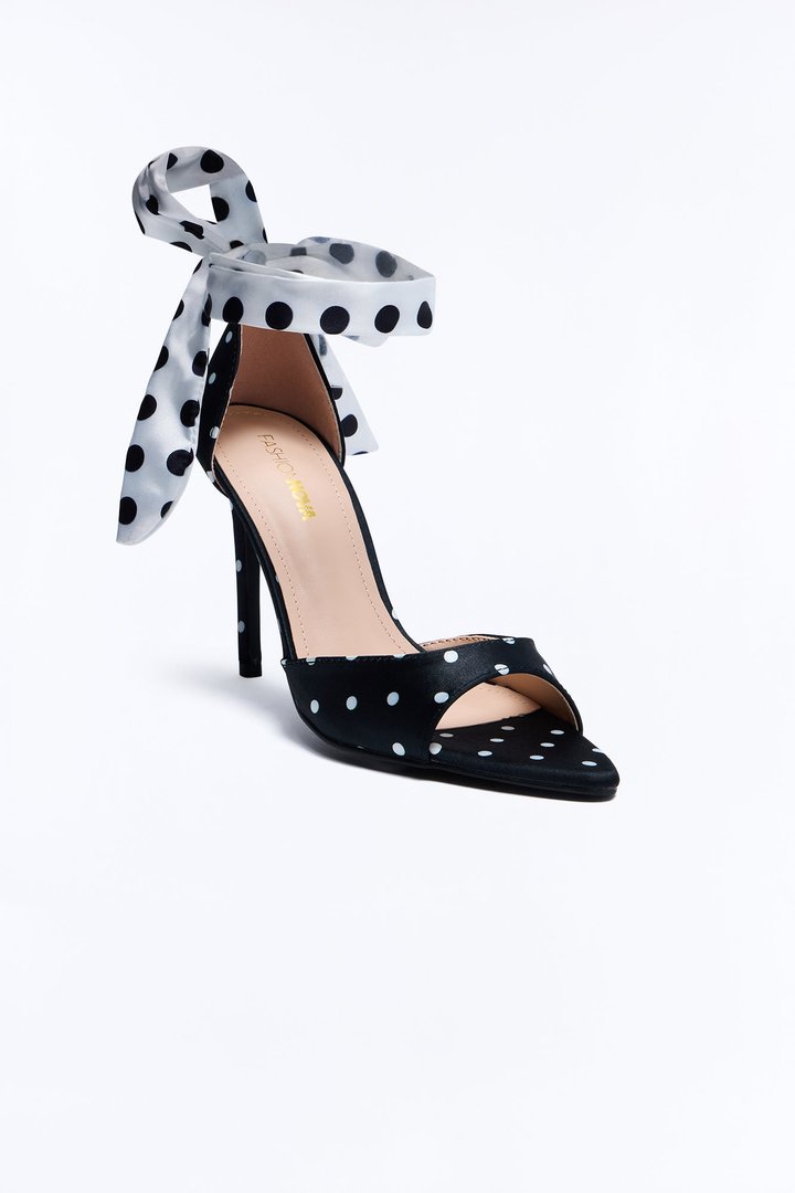 Lunetta Satin Polka Dot Heels - Black/White