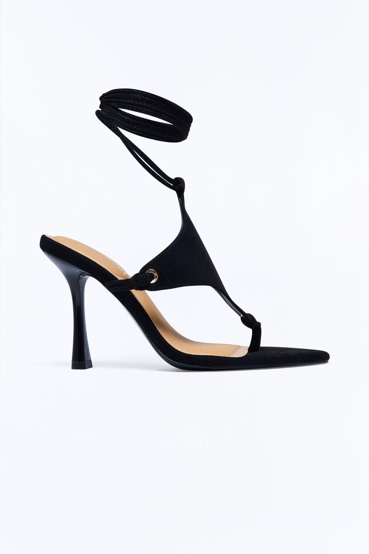 Late Night Energy Suede Wrap Up Heels - Black