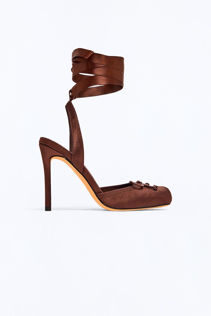 Pirouette Satin Ballet Pumps - Brown