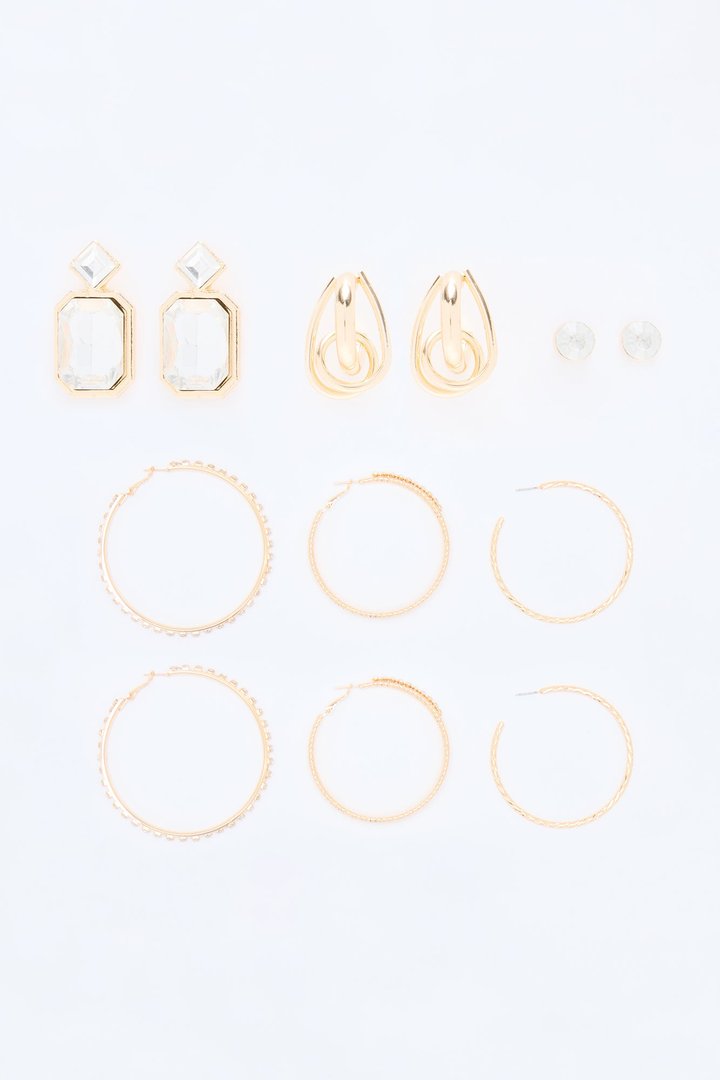 High Looks 6 Pair Multi Earring Set - Gold