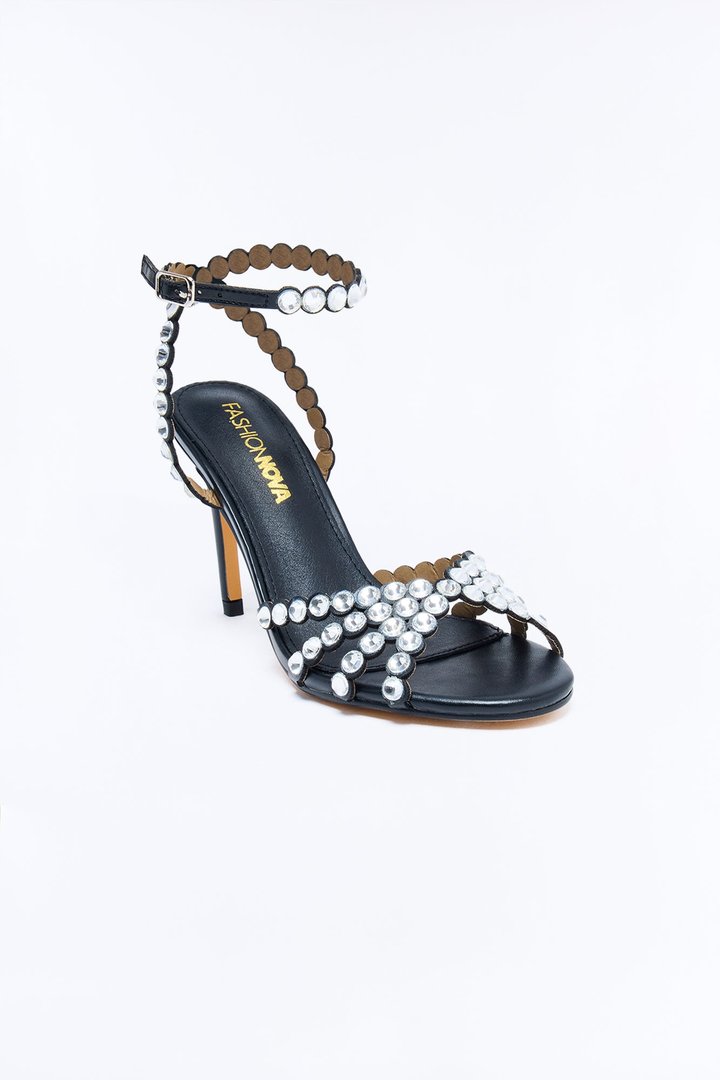 Look Back Rhinestone Heeled Sandals - Black