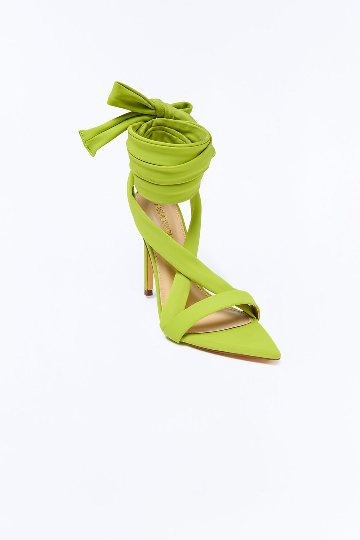 Dalia Pointed Toe Wrap Up Heels - Neon Green