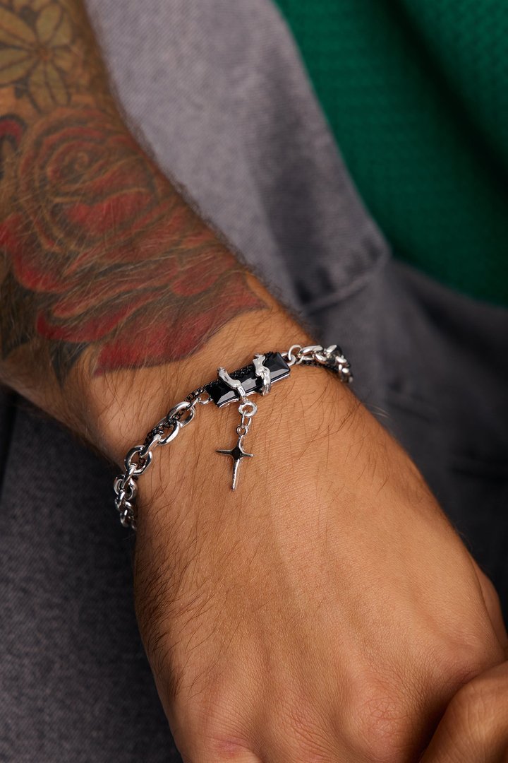 Star Corrupted Multi Chain Wrapped Bracelet - Silver