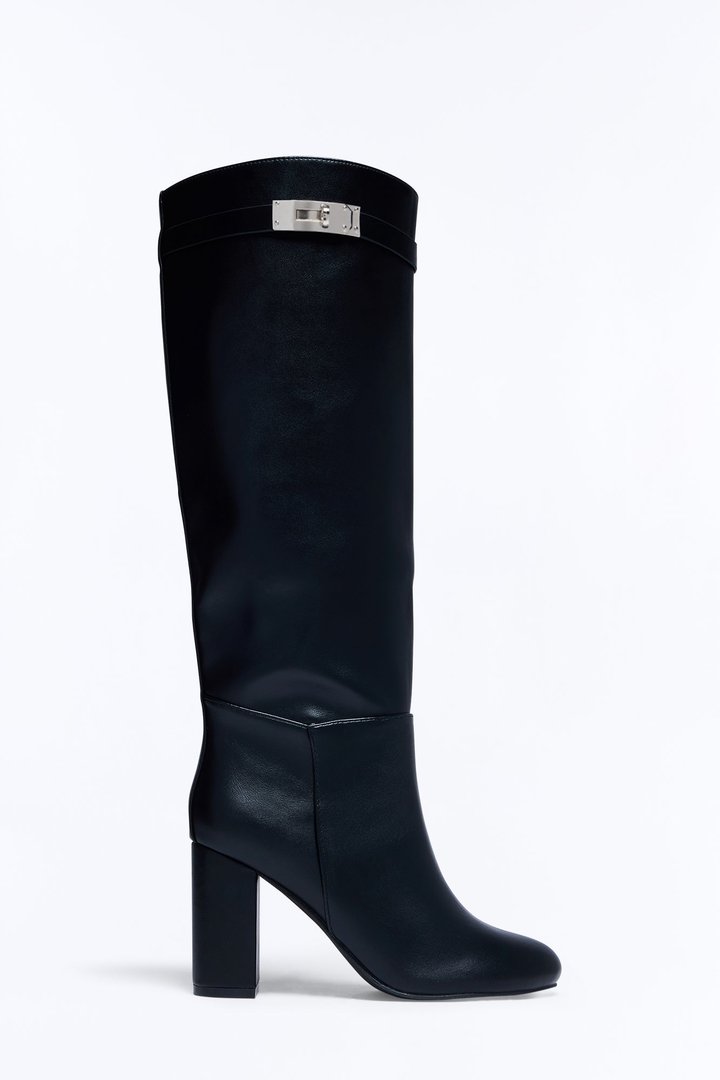 Makayla Knee High Heeled Boots - Black