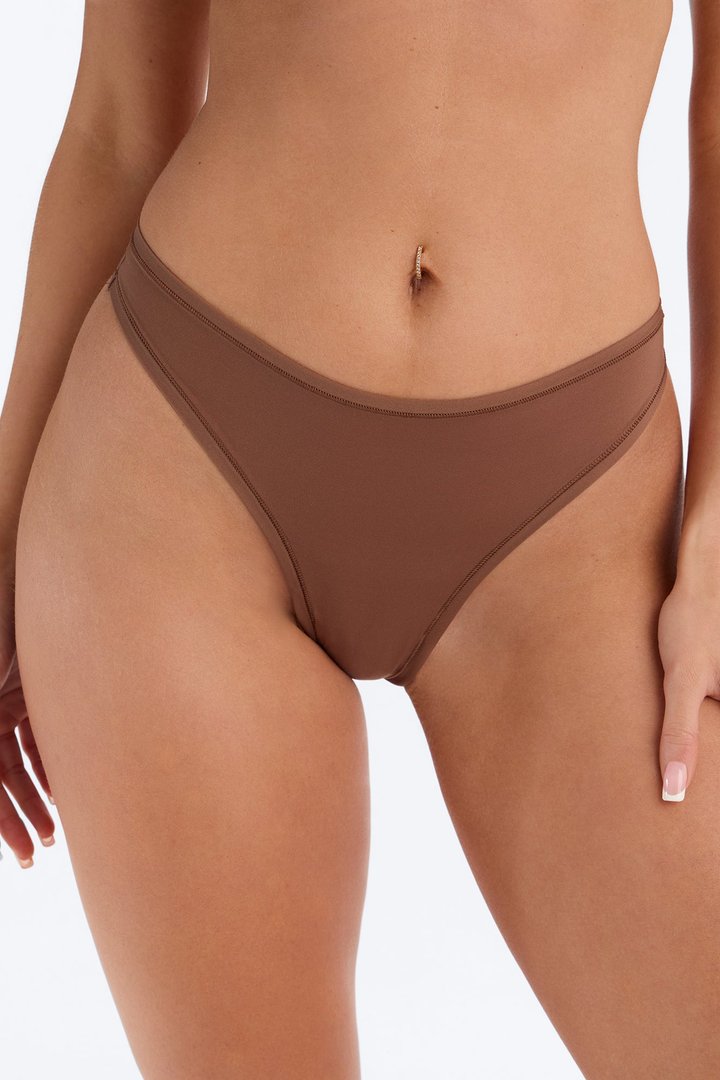 Flexible Fit Comfort Stretch Thong - Brown