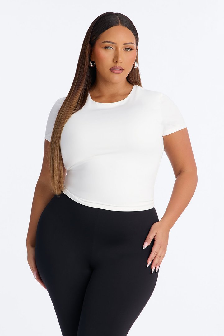 Smooth Double Lined Short Sleeve Crew Neck Baby Tee - White