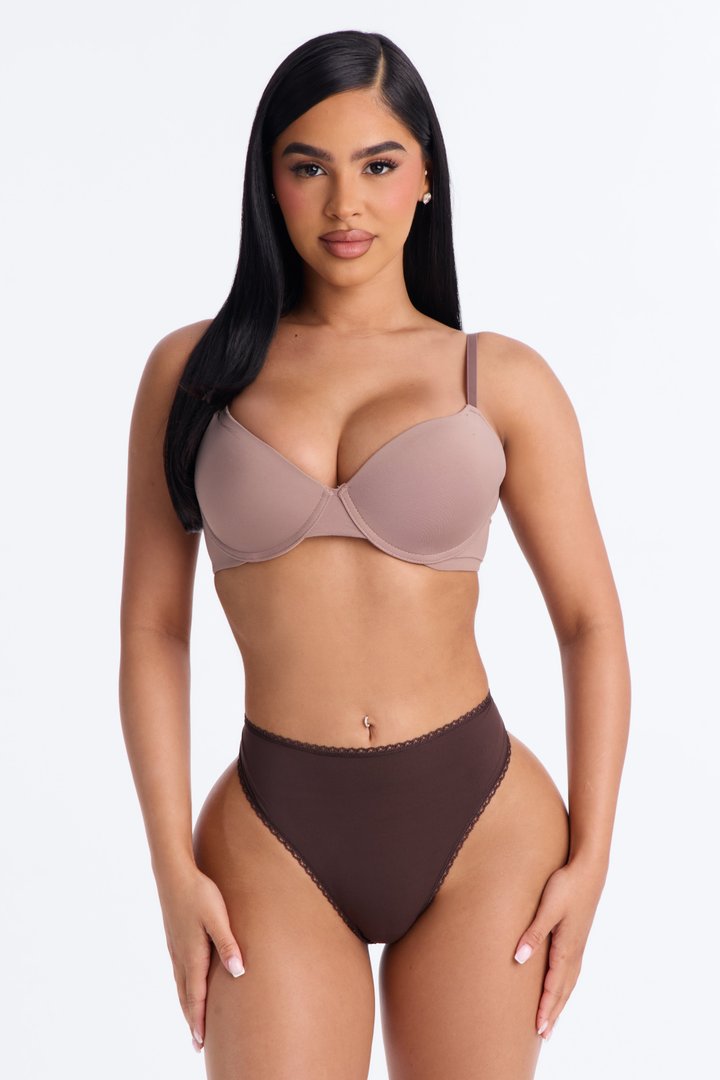 Let Me Live Lace Trim Thong Panty - Chocolate